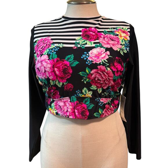 torrid Other - TOP‎ ONLY Torrid 2 (2X 18/20) Floral Cropped Rash Guard Swim Top Long Sleeve New